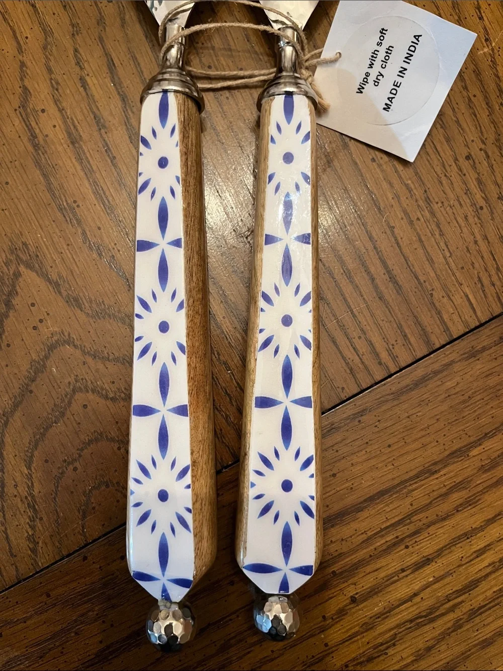 Ceramic Handle Salad Serving Set - Blue and White, new‎